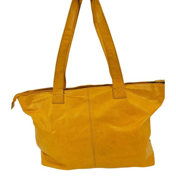 latico Handbags - Latico Mustard Yellow Leather Zip Tote Bag Double Shoulder Strap Minimalist Norm